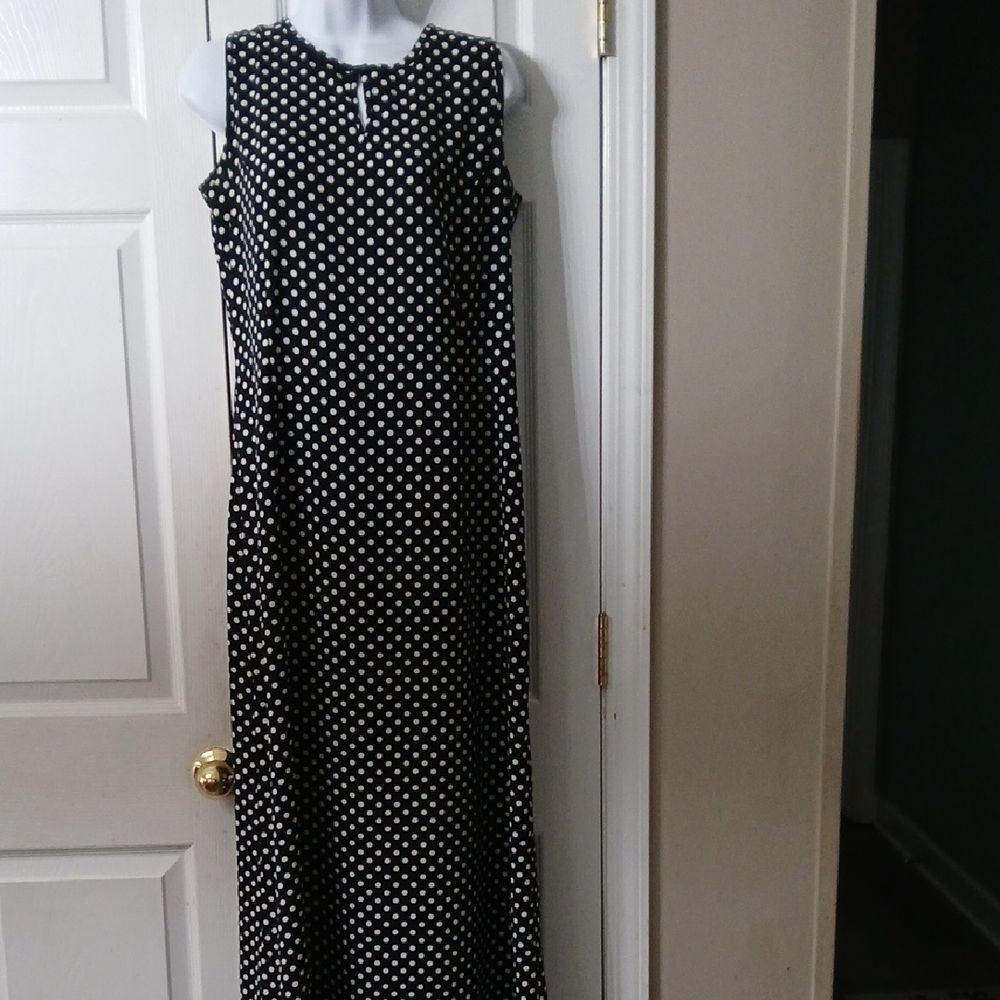 Premier International Black white Polka Dot Sleeveless Maxi Dress Sz M EUC
